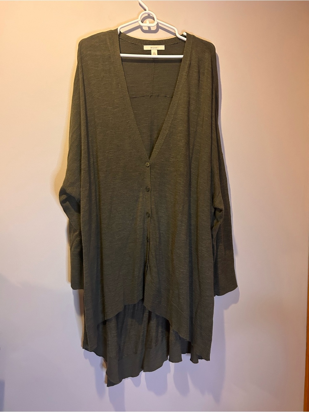 SEJOUR Plus 3x Womens Lightweight Cardigan Sweater Tunic Olive Green Duster